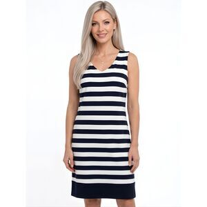 Alyx Limited Navy Blue Striped V-neck Sleeveless Stretch Sheath Dress Size 18